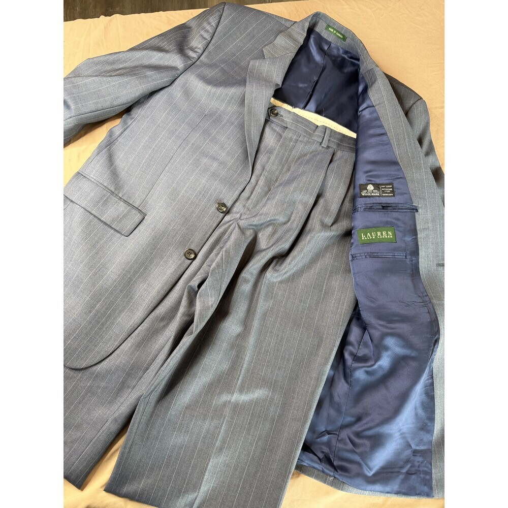 Vintage Ralph Lauren Gray Pinstripe Wool 2-Piece Suit Men's 42L